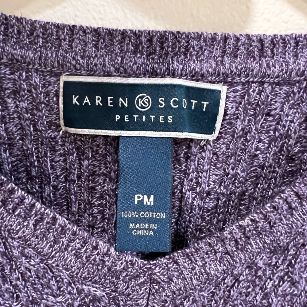Karen Scott Purple V-Neck Cable Knit Sweater Size Petite M - Picture 3 of 3